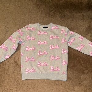 Barbie Women's Sweater in Gray with Pink Logo